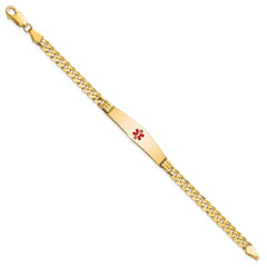14K Medical Solid Chain/Solid Plate Soft Diamond Shape 36x9mm Centered Red Enamel Curb Link 7 inch ID Bracelet - 2