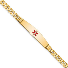 14K Medical Solid Chain/Solid Plate Soft Diamond Shape 36x9mm Centered Red Enamel Curb Link 7 inch ID Bracelet - 2