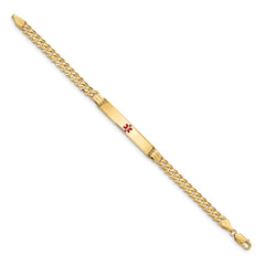14K Medical Solid Chain/Solid Plate 37x6mm Centered Red Enamel Curb Link 7 inch ID Bracelet - 2