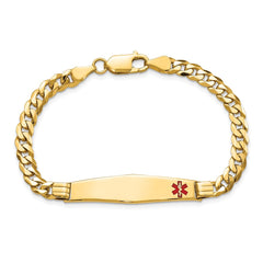 14K Medical Solid Chain/Solid Plate Soft Diamond Shape 36x9mm Off-Center Red Enamel Curb Link 7 inch ID Bracelet - 2