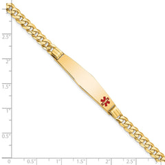 14K Medical Solid Chain/Solid Plate Soft Diamond Shape 36x9mm Off-Center Red Enamel Curb Link 7 inch ID Bracelet - 2