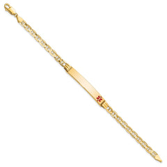 14K Medical Solid Chain/Solid Plate 37x6mm Off-Center Red Enamel Anchor Link 8 inch ID Bracelet