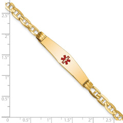 14K Medical Solid Chain/Solid Plate Soft Diamond Shape 36x9mm Centered Red Enamel Anchor Link 7 inch ID Bracelet - 2