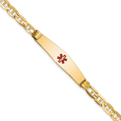 14K Medical Solid Chain/Solid Plate Soft Diamond Shape 36x9mm Centered Red Enamel Anchor Link 7 inch ID Bracelet - 2