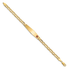 14K Medical Solid Chain/Solid Plate Soft Diamond Shape 37x9mm Off-Center Red Enamel Anchor Link 8 inch ID Bracelet