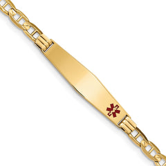 14K Medical Solid Chain/Solid Plate Soft Diamond Shape 37x9mm Off-Center Red Enamel Anchor Link 8 inch ID Bracelet