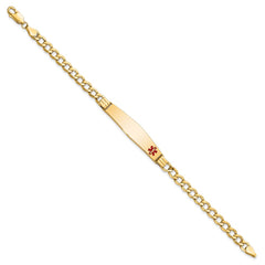 14K Medical Semi-Solid Chain/Solid Plate Soft Diamond Shape 37x9mm Off-Center Red Enamel Cuban Link 8 inch ID Bracelet
