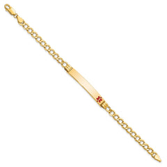 14K Medical Semi-Solid Chain/Solid Plate 37x6mm Off-Center Red Enamel Cuban Link 8 inch ID Bracelet