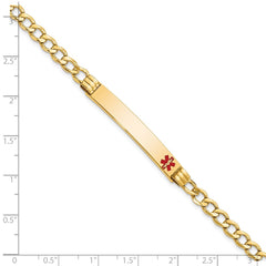 14K Medical Semi-Solid Chain/Solid Plate 37x6mm Off-Center Red Enamel Cuban Link 8 inch ID Bracelet
