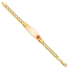 14K Medical Semi-Solid Chain/Solid Plate Soft Diamond Shape 40x12mm Off-Center Red Enamel Curb Link 8 inch ID Bracelet - 2