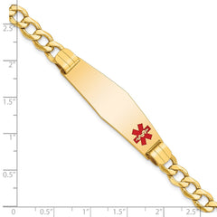 14K Medical Semi-Solid Chain/Solid Plate Soft Diamond Shape 40x12mm Off-Center Red Enamel Curb Link 8 inch ID Bracelet - 2