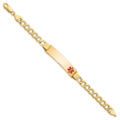 14K Medical Semi-solid Chain/Solid Plate 40x10mm Off-Center Red Enamel Curb Link 7 inch ID Bracelet - 2