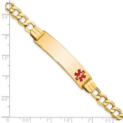14K Medical Semi-solid Chain/Solid Plate 40x10mm Off-Center Red Enamel Curb Link 7 inch ID Bracelet - 2