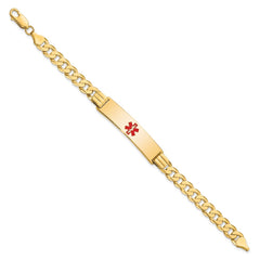 14K Medical Solid Chain/Solid Plate 40x10mm Centered Red Enamel Curb Link 8 inch ID Bracelet - 2
