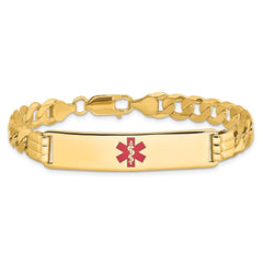 14K Medical Solid Chain/Solid Plate 40x10mm Centered Red Enamel Curb Link 8 inch ID Bracelet - 2
