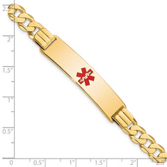 14K Medical Solid Chain/Solid Plate 40x10mm Centered Red Enamel Curb Link 8 inch ID Bracelet - 2