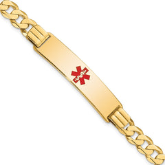 14K Medical Solid Chain/Solid Plate 40x10mm Centered Red Enamel Curb Link 8 inch ID Bracelet - 2