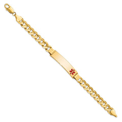 14K Medical Solid Chain/Solid Plate 40x10mm Off-Center Red Enamel Curb Link 8 inch ID Bracelet - 2