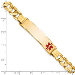 14K Medical Solid Chain/Solid Plate 40x10mm Off-Center Red Enamel Curb Link 8 inch ID Bracelet - 2
