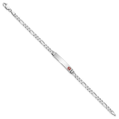14K White Gold Medical Solid Chain/Solid Plate 26x5mm Off-Center Red Enamel Figaro Link 7 inch ID Bracelet - 2