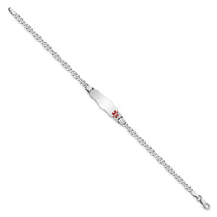 14K White Gold Medical Solid Chain/Solid Plate 26x7mm Soft Diamond Shape Off-Center Red Enamel Flat Curb Link 7 inch ID Bracelet - 2