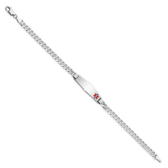 14K White Gold Medical Solid Chain/Solid Plate 26x7mm Soft Diamond Shape Off-Center Red Enamel Flat Curb Link 8 inch ID Bracelet - 2