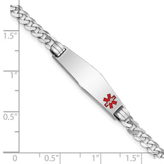 14K White Gold Medical Solid Chain/Solid Plate 26x7mm Soft Diamond Shape Off-Center Red Enamel Flat Curb Link 8 inch ID Bracelet - 2