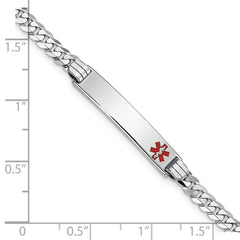 14K White Gold Medical Solid Chain/Solid Plate 26x5mm Off-Center Red Enamel Flat Curb Link 8 inch ID Bracelet - 2