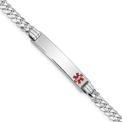 14K White Gold Medical Solid Chain/Solid Plate 26x5mm Off-Center Red Enamel Flat Curb Link 8 inch ID Bracelet - 2