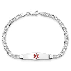 14K White Gold Medical Solid Chain/Solid Plate 24x7mm Soft Diamond Shape Centered Red Enamel Anchor Link 8 inch ID Bracelet - 2