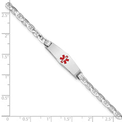 14K White Gold Medical Solid Chain/Solid Plate 24x7mm Soft Diamond Shape Centered Red Enamel Anchor Link 8 inch ID Bracelet - 2