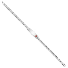 14K White Gold Medical Solid Chain/Solid Plate 26x7mm Soft Diamond Shape Off-Center Red Enamel Anchor Link 7 inch ID Bracelet - 2
