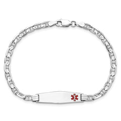 14K White Gold Medical Solid Chain/Solid Plate 26x7mm Soft Diamond Shape Off-Center Red Enamel Anchor Link 8 inch ID Bracelet - 2