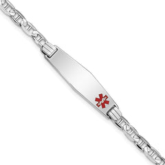 14K White Gold Medical Solid Chain/Solid Plate 26x7mm Soft Diamond Shape Off-Center Red Enamel Anchor Link 7 inch ID Bracelet - 2