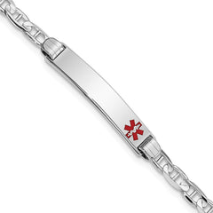 14K White Gold Medical Solid Chain/Solid Plate 26x5mm Off-Center Red Enamel Anchor Link 8 inch ID Bracelet - 2
