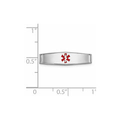 14k White Gold Polished 19x5mm Centered Red Epoxy Enameled Medical ID Soft Diamond Shape Plate # 813