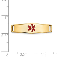 14k Polished 24x7mm Centered Red Epoxy Enameled Medical ID Soft Diamond Shape Plate # 816