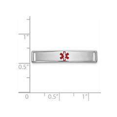 14k White Gold Polished 24x5mm Centered Red Epoxy Enameled Medical ID Plate # 816