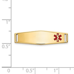 14k Polished 24x7mm Off-Center Red Epoxy Enameled Medical ID Soft Diamond Shape Plate # 816
