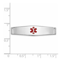 14K White Gold 34x9mm Centered Red Epoxy Enameled Soft Diamond Shape Medical ID Plate # 817