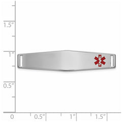14K White Gold 36x9mm Off-Center Red Epoxy Enameled Soft Diamond Shape Medical ID Plate # 818