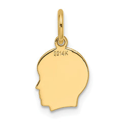 14k Plain Small .013 Gauge Facing Right Engravable Boy Head Charm