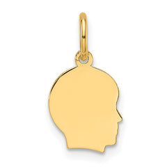 14k Plain Small .018 Gauge Facing Right Engravable Boy Head Charm