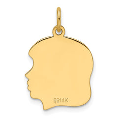 14k Plain Medium .013 Gauge Facing Right Engravable Girl Head Charm - 2