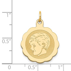 14k Boy Head on .013 Gauge Engravable Scalloped Disc Charm - 2