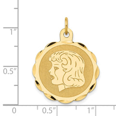 14k Girl Head on .011 Gauge Engravable Scalloped Disc Charm - 2