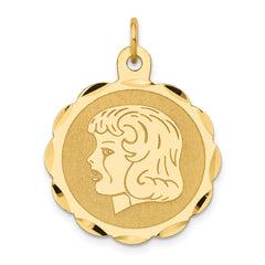 14k Girl Head on .011 Gauge Engravable Scalloped Disc Charm - 2