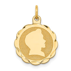 14k Boy Head on .013 Gauge Engravable Scalloped Disc Charm - 4