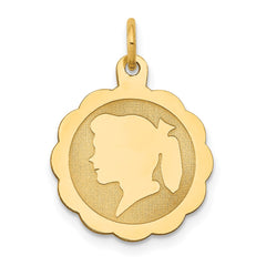 14k Girl Head on .011 Gauge Engravable Scalloped Disc Charm - 3