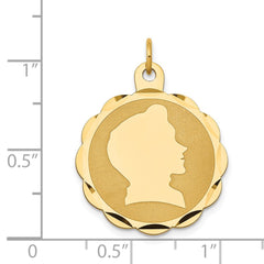 14k Boy Head on .018 Gauge Engravable Scalloped Disc Charm - 2